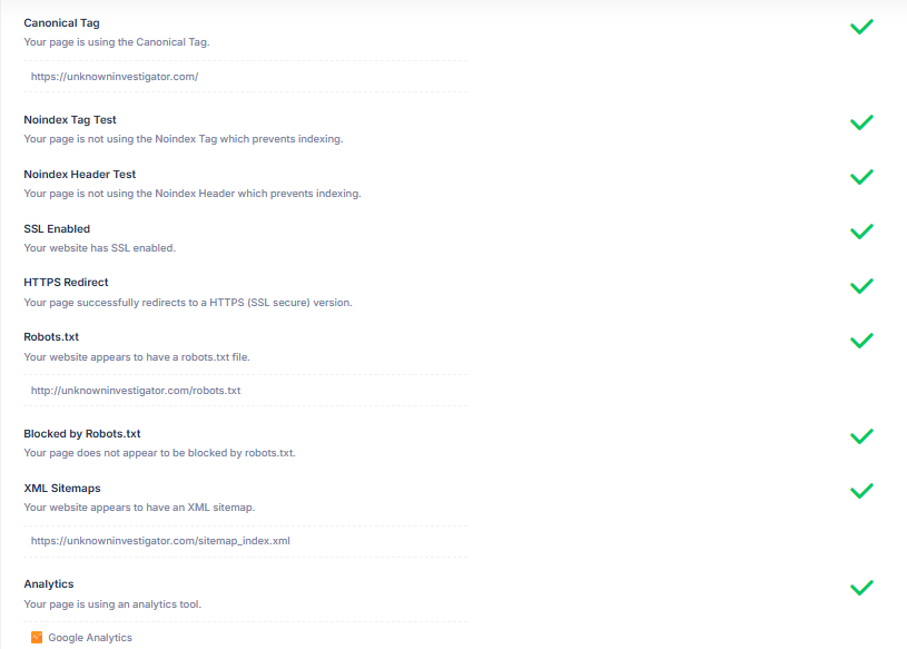 Unknown Investigator project seo report 2
